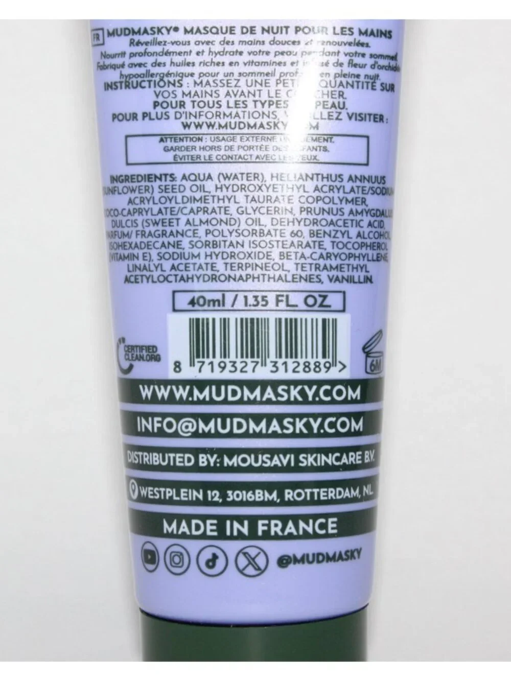 Mudmasky Hydrating Deeply Nourishing Non-Sticky 1.35 oz. Midnight Hand Mask